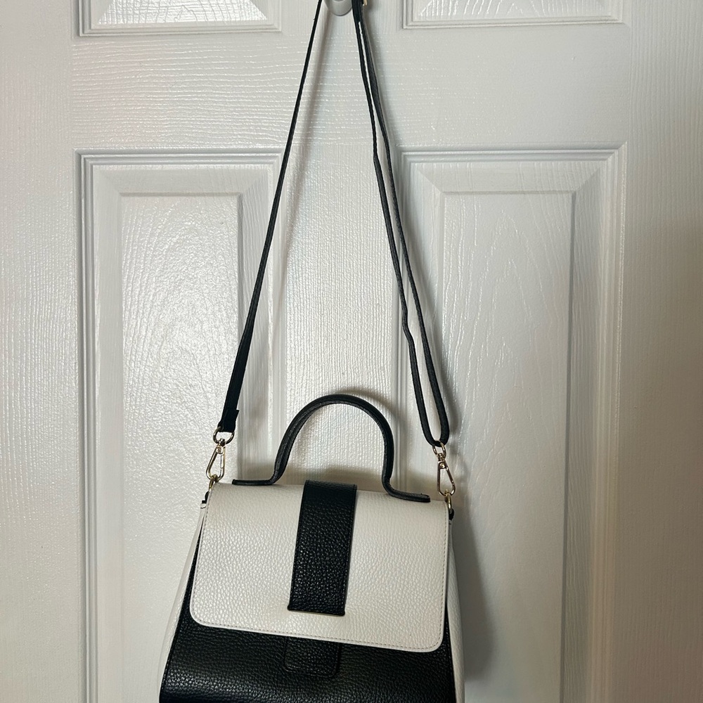 Classic Two-Tone Top-Handle Crossbody Bag - Black & White made in Italy